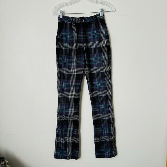 Unif Blue And Purple Plaid High Waisted Straight Leg Pants Women’s Size 23 - Picture 1 of 10